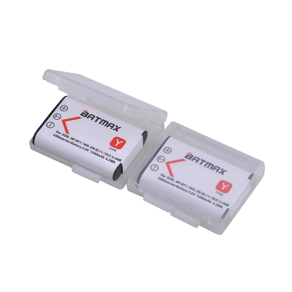 Batmax 2pcs 1200mAh NP-BY1 EN-EL11 Li-60B NP BY1 Battery for Sony HDR-AZ1VR AZ1 AZ1V AZ1VR Sport Action Cam Mini Camcorder