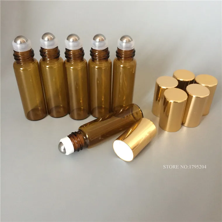 

6pcs 5ml 1/6oz small Roll on amber fragrance glass bottles essential oil Glass Roller ball Aromatherapy Bottle