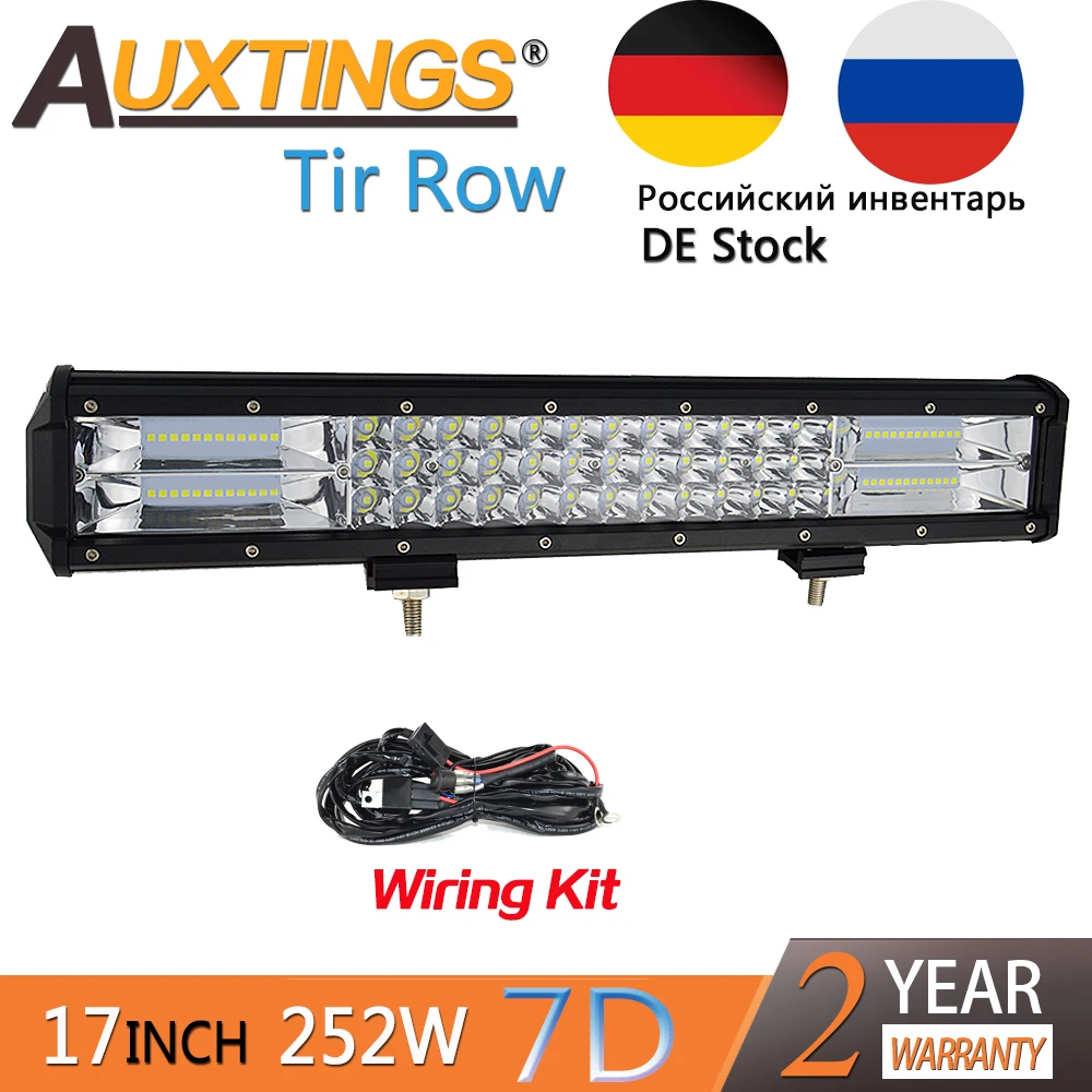 Auxtings 17-18inch 252w Tri rows movable bracket IP67 waterproof high power high lumens 7D LED light bar offroad 4x4 car light