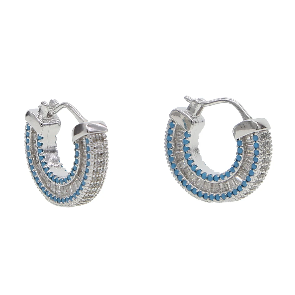 Luxury Women Jewelry blue turquoises stone square cubic zirconia CZ trendy classic hoop earring