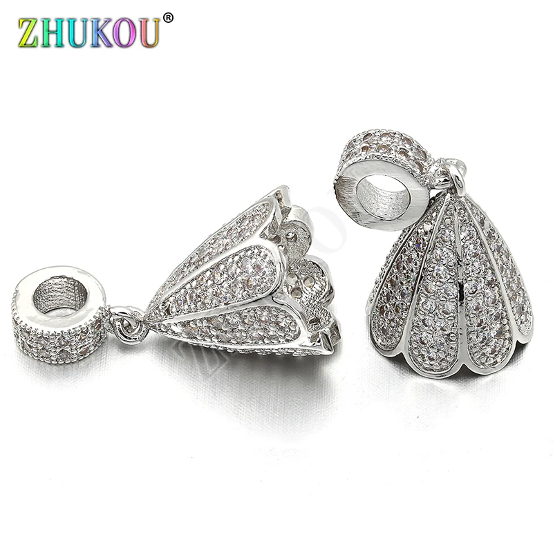 12*22mm High Quality Micro Pave Zircon Tassel Cap Pendant Charms, Mixed Color, Hole: 3.5mm, Model: VM13