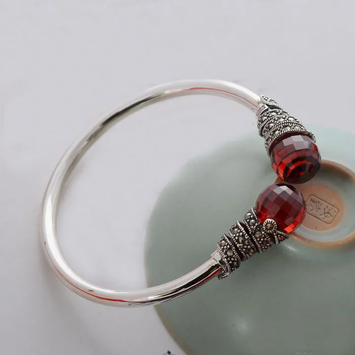 

- silver s925 pure silver thai silver red zircon bracelet women's hand ring