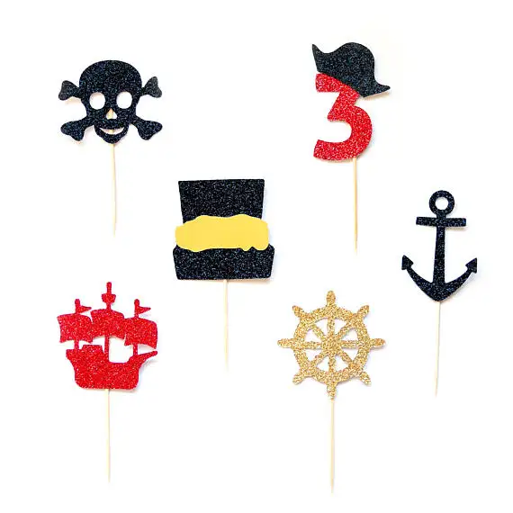 

glitter custom number Pirate Ship birthday Gender Reveal cupcake toppers Christening wedding baby shower doughnuttoothpicks