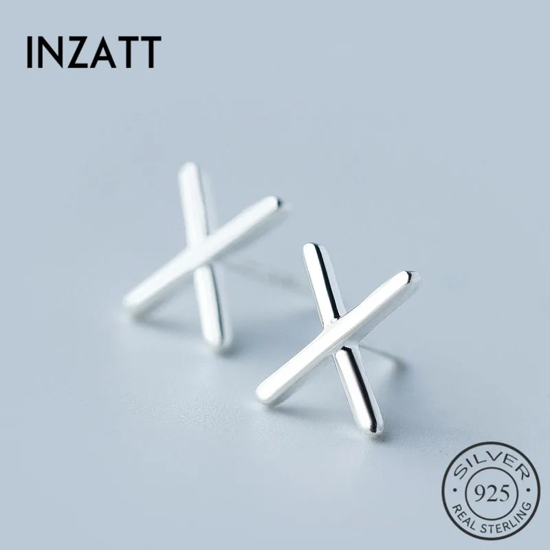 

INZATT Real 925 Sterling Silver Minimalist Letter X Lovers Style Stud Earrings Charm Men Earrings Fashion Jewelry Accessories