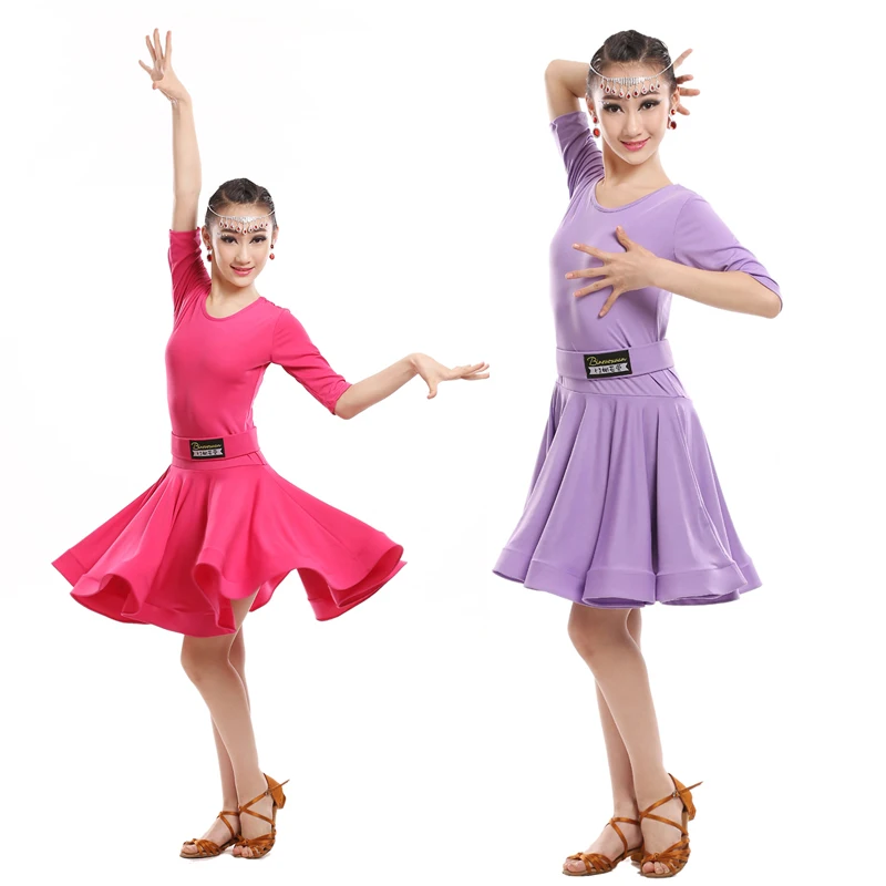 Girls Green Blue Latin dancing dress Kids Ballroom Salsa Dance wear Outfits Children\'s Party Stage wear costumes long sleeve