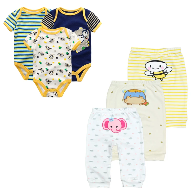 6PCS/lot Short Sleeve Baby Romper +pant Cartoon boys Clothes sets 2022 Summer girl baby jumpsuit Kids Baby Outfits Clothing