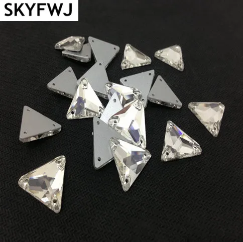 12mm 16mm 22mm Tri-angle Shape Crystal Clear White Sew On Rhinestones Glass Crystal Sewing Beads Flatback 3 holes For Clothing