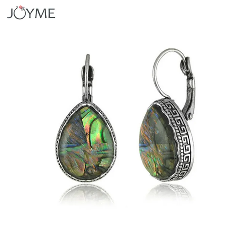 Joyme Fashion Jewelry Vintage Women Clip-on Earrings Antique Silver Color 4 Shape Pendant Shell Earrings For Lady Girls Gift