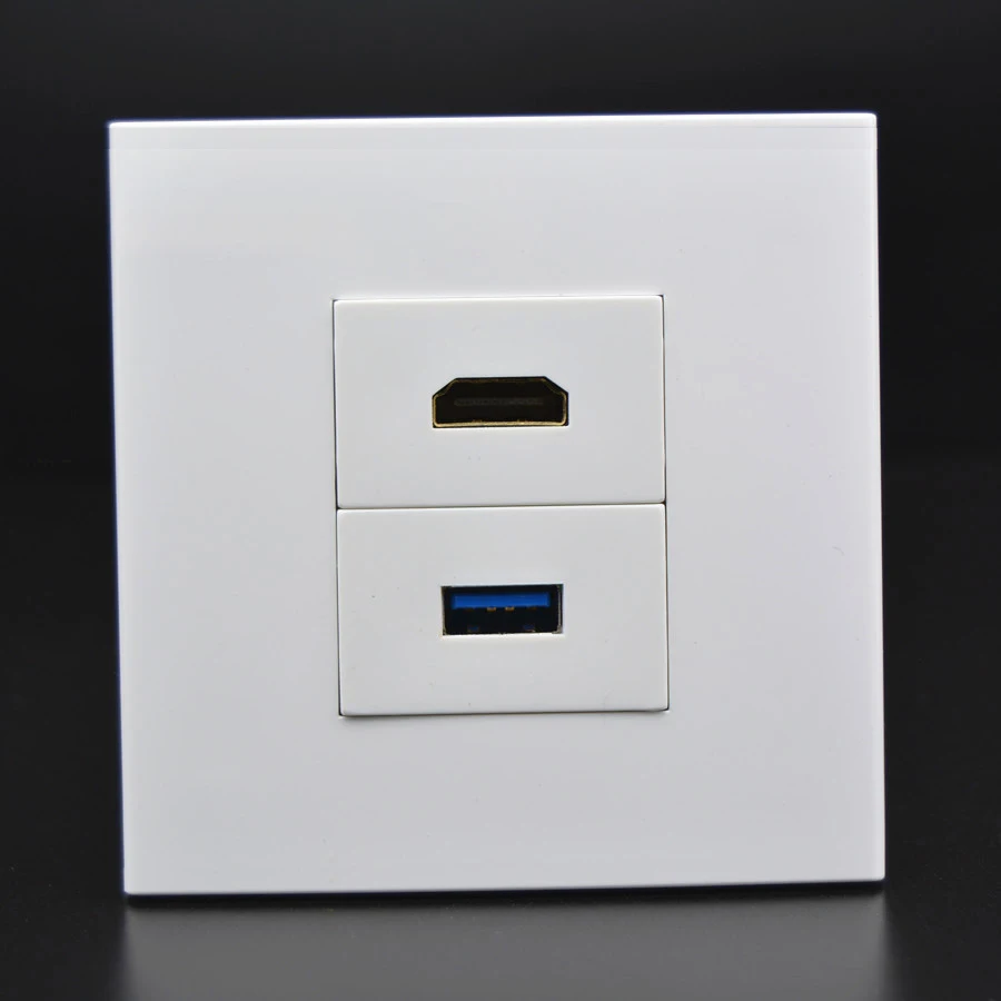 Compatible HDMI Wall Panel Pass Through USB3.0 Jack HDMI2.0 Female Faceplate HD Extension Outlet Socket Plug In White 86x86mm