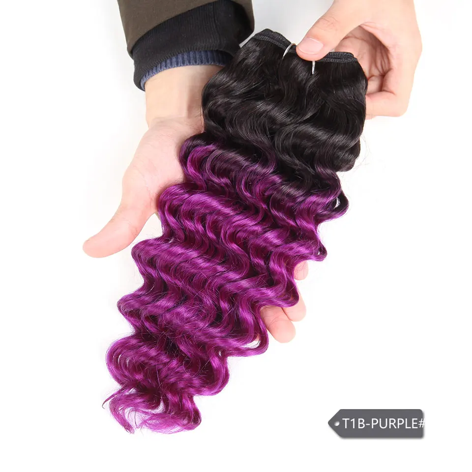 Elegante Ombre brasiliano natura onda profonda fasci tessuto dei capelli umani 1 pezzo affare # T1B blu rosa viola tessuto dei capelli di Remy 100