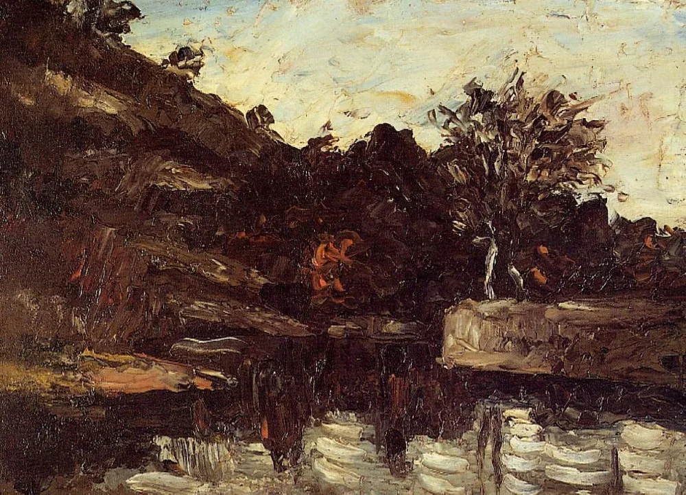 Hand Painted Oil Painting Bend in the River by Paul Cezanne, 100% Handmade Canvas Wall Art, Classic Landscape Art Reproduction