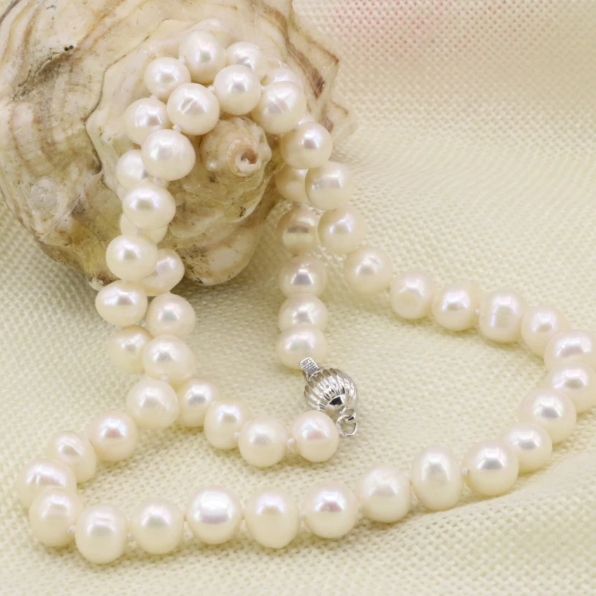 New fashion women natural 8-9mm white pearl freshwater cultured beads necklace jewelry making elegant chain choker 18inch B3234