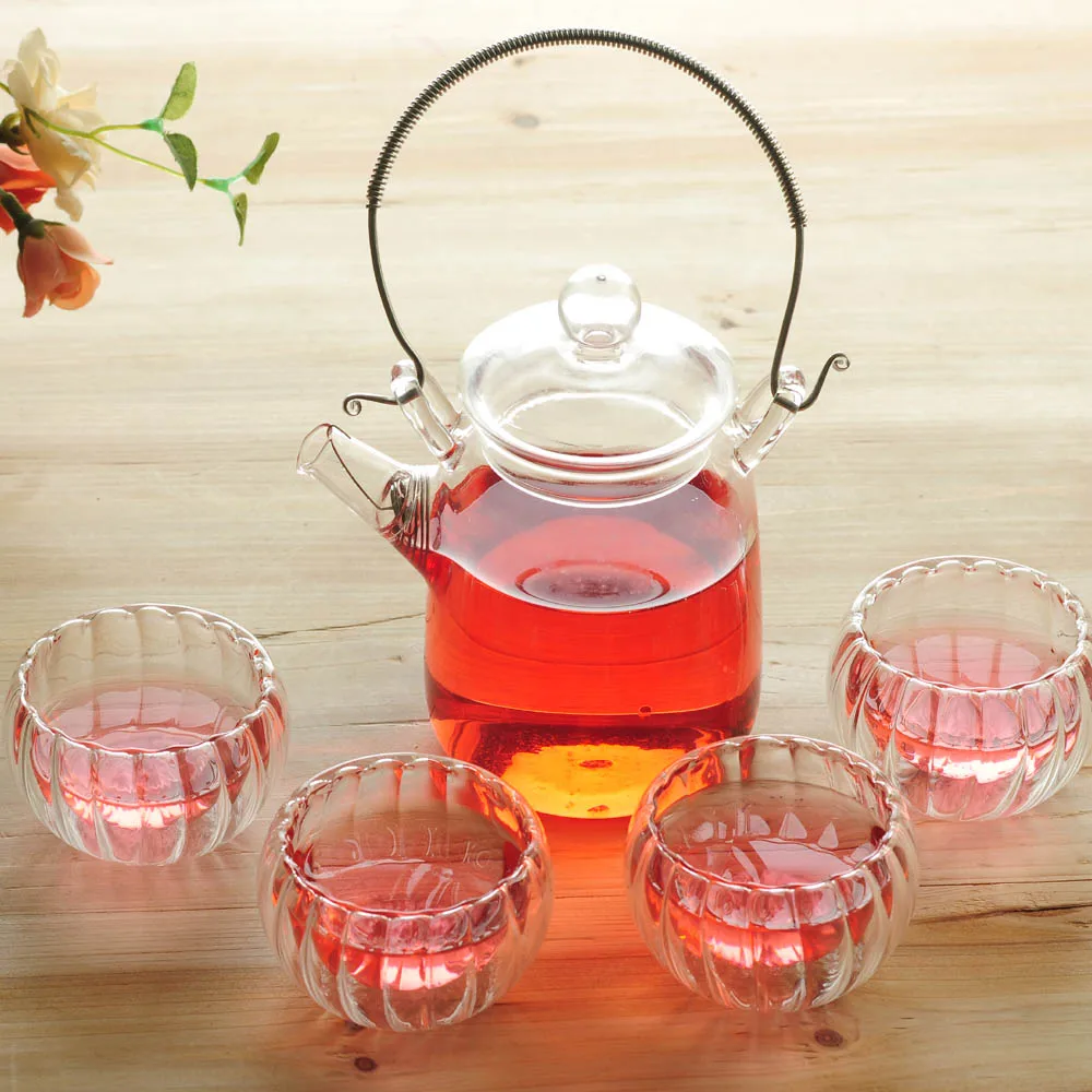 Elegant 400ml Glass teapot with infuser/filter+ 4/6 Cup,tea set for brew white/flower/matcha/Oolong/black/green/Chinese/puer tea