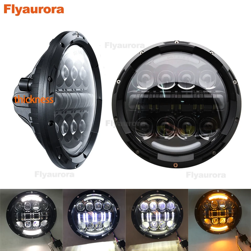 

7 Inch H4 LED Headlights Lamp With Angle Eyes 7" Round Turn Signal Headlamp For Lada 4x4 Urban Niva Land Rover 90/110 Defender