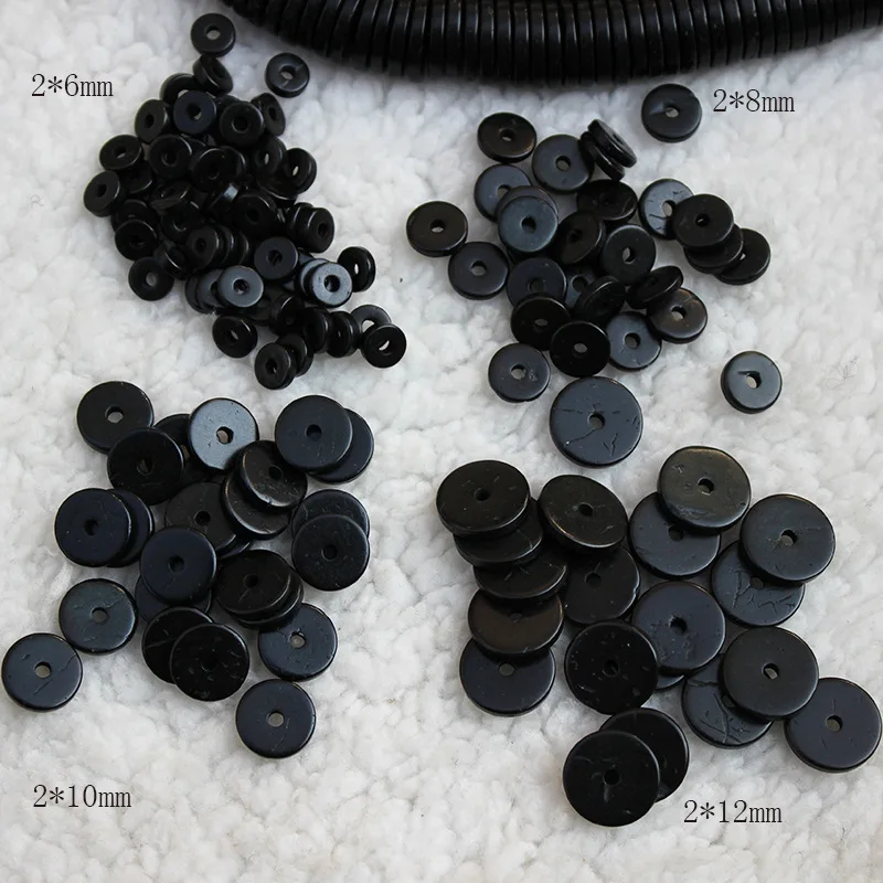 100pcs Natural Coconut Shell Spacer Beads Flat Round Loose Beads Fit DIY Bracelet Jewelry Making 2x6mm 2x8mm 2x10mm 2x12mm Size