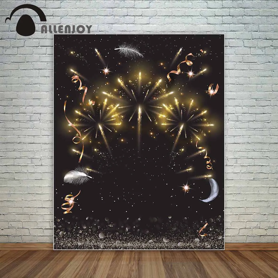 Allenjoy A dark night sky with sparkling golden firecrackers party backdrop ribbons feather fund new photographic backdrops