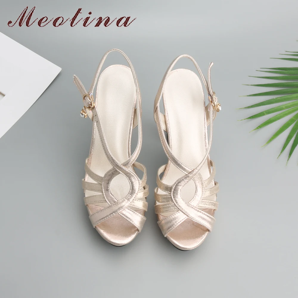 Meotina Shoes Women Sandals Platform High Heels Sandals Gladiator Shoes Summer Sexy Silver Party Wedding Shoes Gold Big Size 43