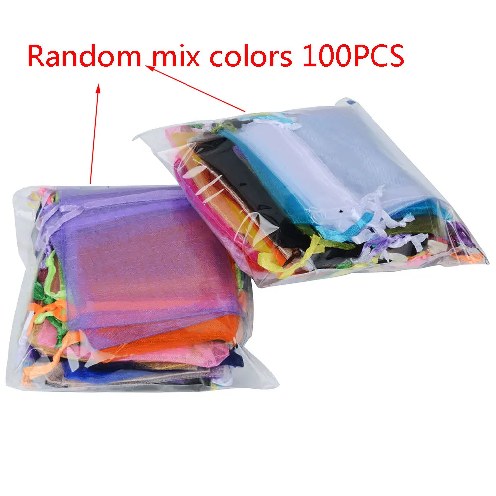 100 stücke 24 Farben Schmuck Verpackung Tasche 5*7 7*9 9*12 10*15 cm Organza Beutel geschenk Lagerung Hochzeit Kordelzug Beutel Großhandel