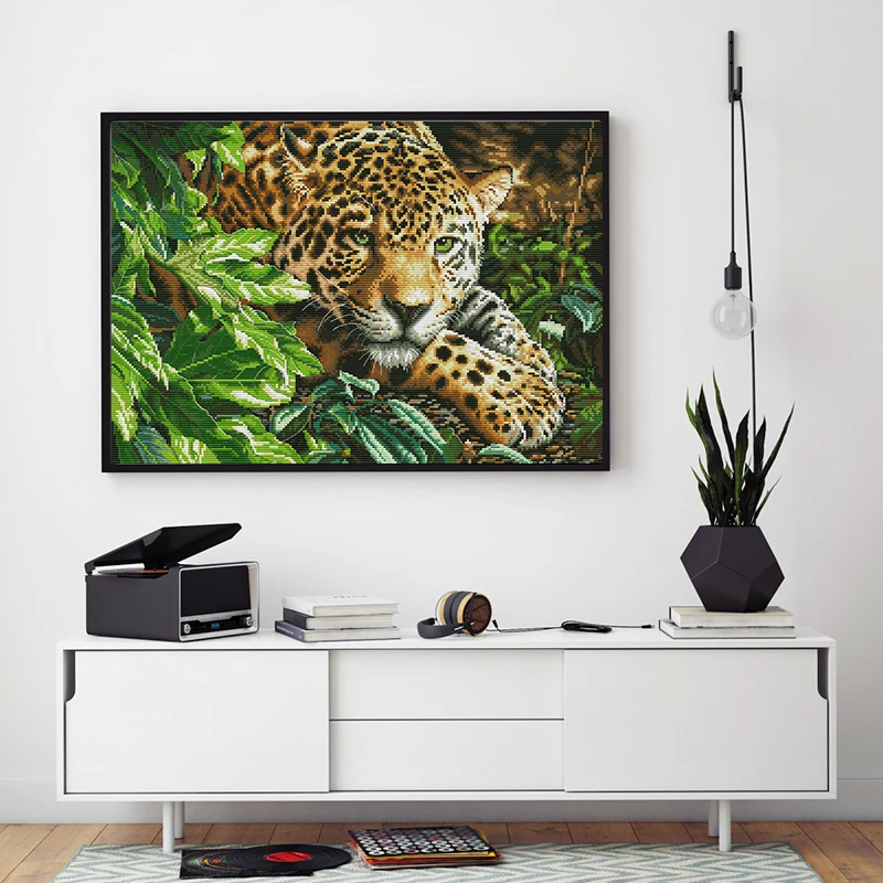 Leopard zwierząt malarstwo haft DIY ręcznie liczone drukowane na płótnie DMC 14CT i 11CT chiński Cross Stitch robótki zestawy