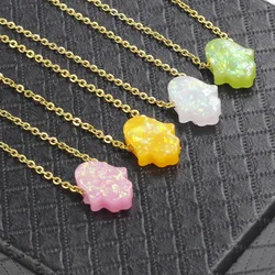 Fnixtar 2Pcs/Lot Stainless Steel Gold Color 45cm Chain Opal Hamsa Hand Fatima Pendant Necklace For Women's Fashion Necklace