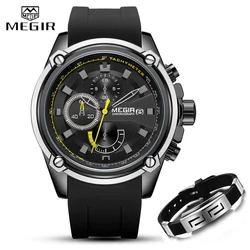 Top Brand MEGIR Watch Men Sport Business cronografo cinturino in Silicone orologi da uomo al quarzo + Set di braccialetti orologio da polso militare da uomo