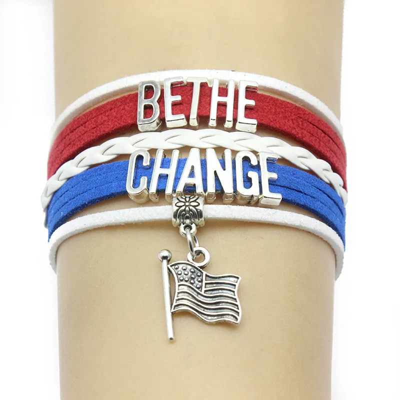 10PC/lot Infinity Love Bethe Change Trump Flag Charms Bracelets & Bangles Leather Braid Wrap Bracelet Men Women Fashion Jewelry