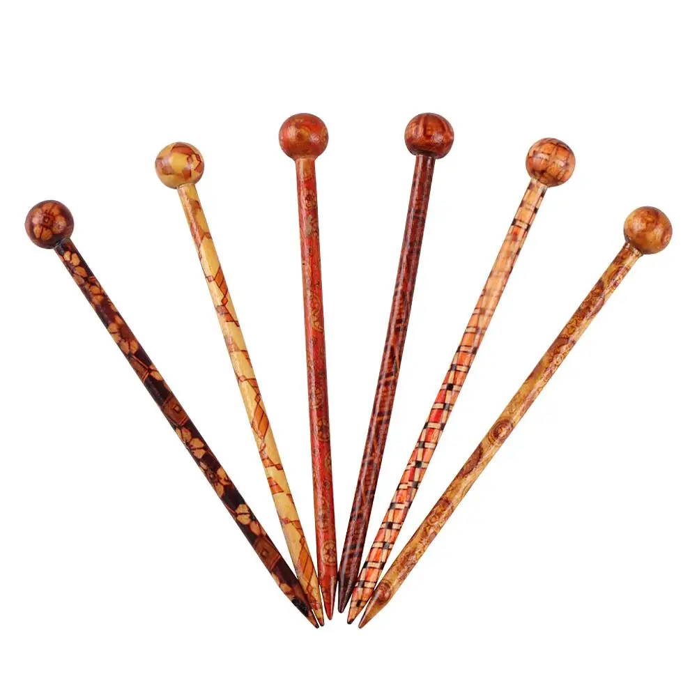 6 Pieces 13cm Fashion Chinese Style Women Hairpins Printed Wooden Hair Sticks Hairwear Hair Sticks Beauty Hair Pins Accessories