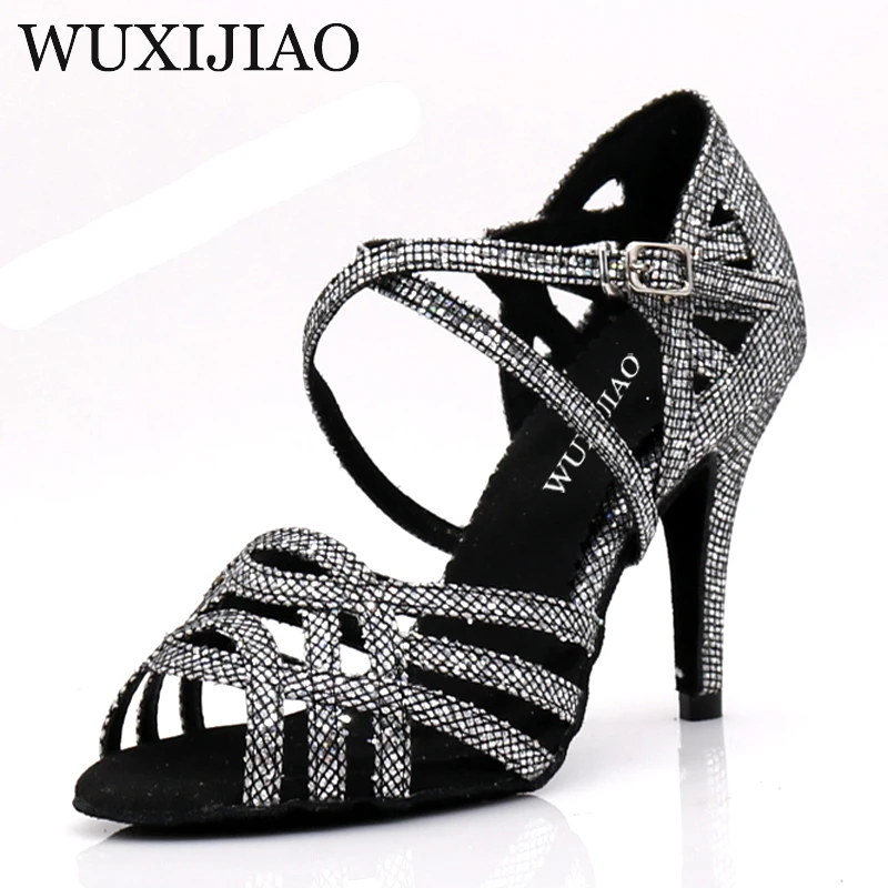 WUXIJIAO-zapatos de baile de fiesta para mujer, calzado de satén brillante con diamantes de imitación, fondo suave, para baile latino, Salsa,