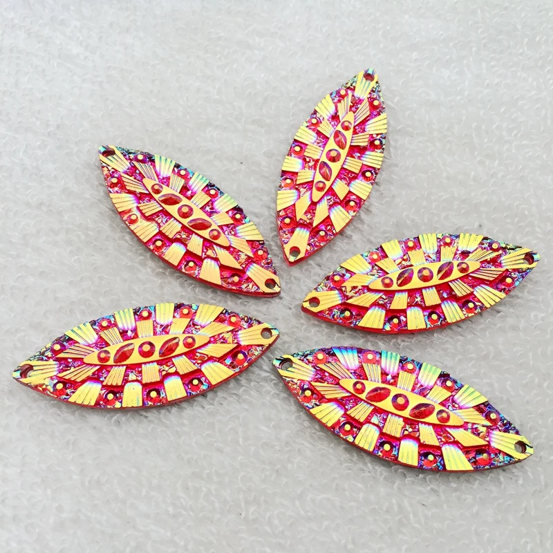 8pcs 19*49mm AB Colorful Horse eye flatback sewing 2 Hole costume Button Crystal Resin Rhinestone trim Accessories -A52