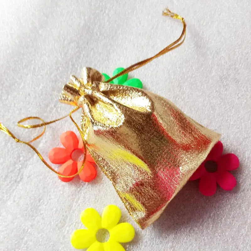 1000pcs 7x9cm Gold Silver Drawstring Packaging Display Bags Metallic Foil Organza Fabric Bag Pouches Christmas Wedding Gift Bags