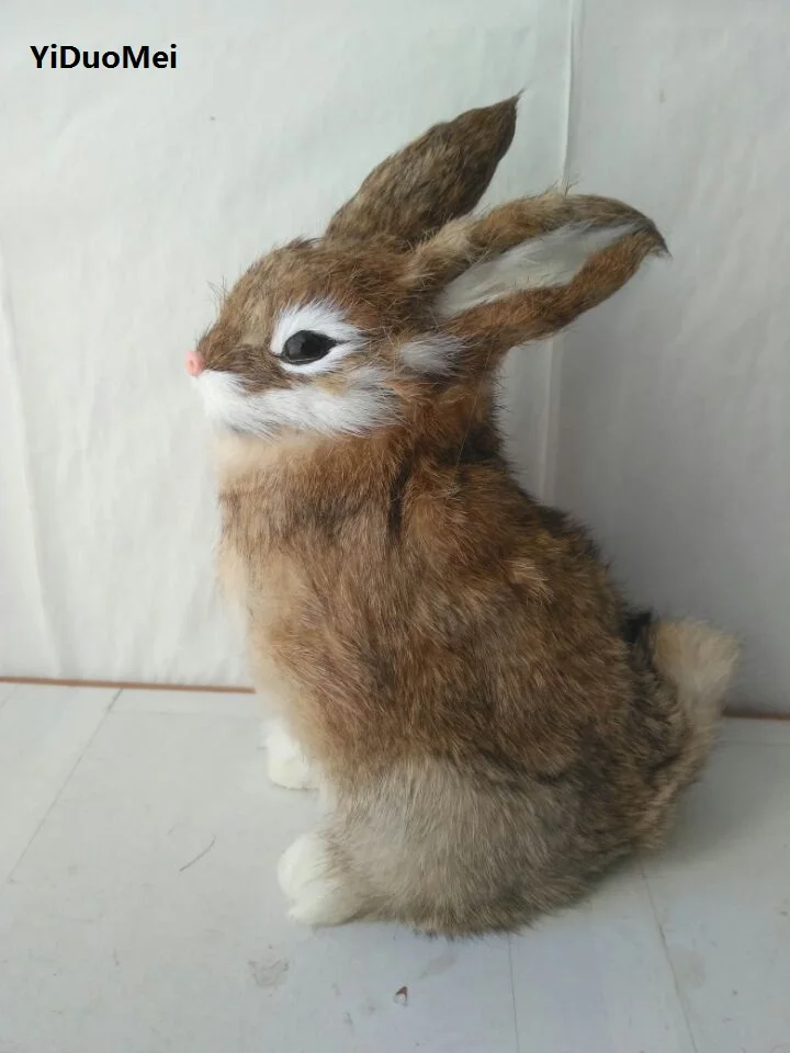 

large 22x15cm artificial rabbit plastic&furs squatting rabbit handicraft prop,home desk decoration gift a1410