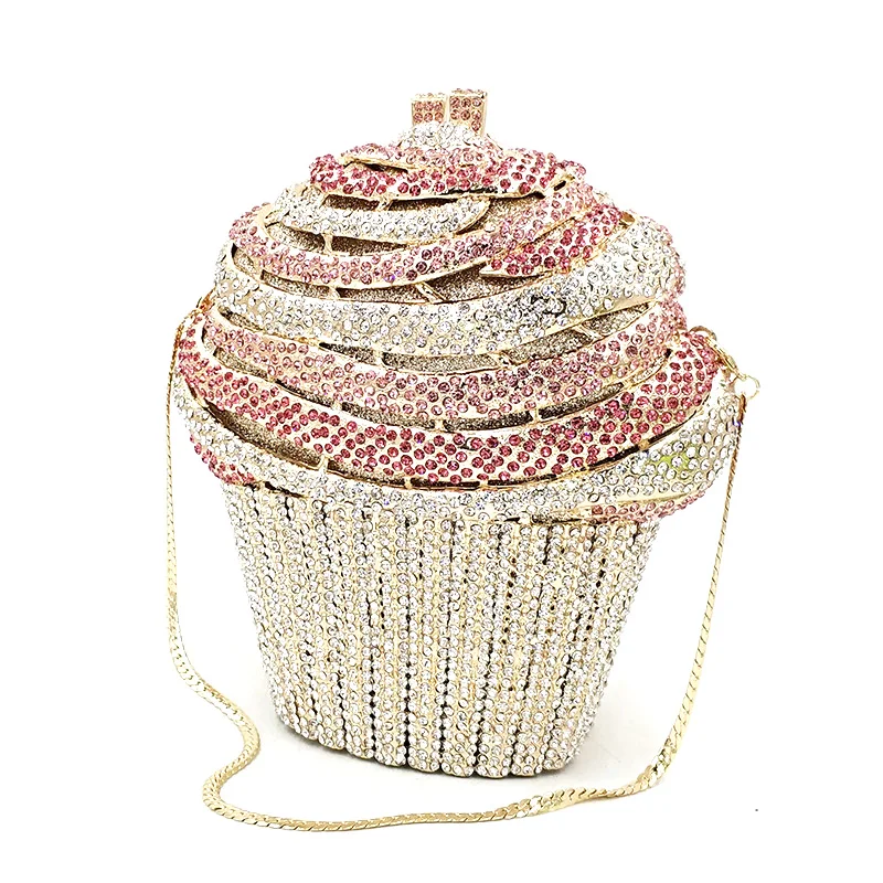 

Fashion women accessories beautiful diamonds luxury clutches big cupcake ice cream crystal purses Bridal wedding party purses