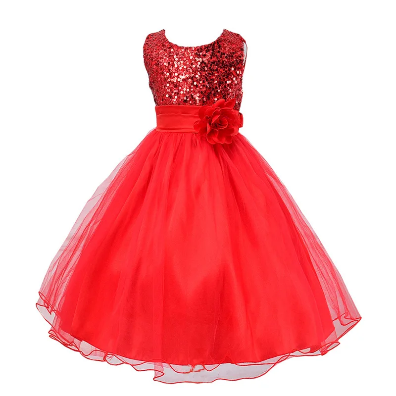 Hot Penjualan Bayi perempuan Bunga sequin Dress Partai Princess Dress Anak anak pakaian 9 warna 3-14yrs Bunga Gadis Gaun