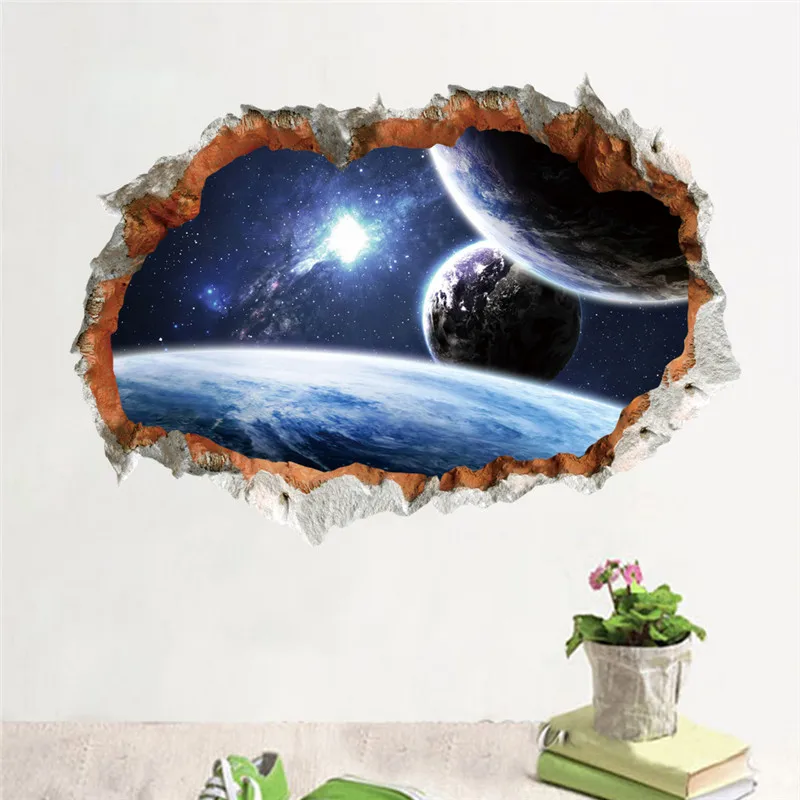 outer space solar system wall stickers planets earth sun saturn mars star wall decals living room bedroom mural art