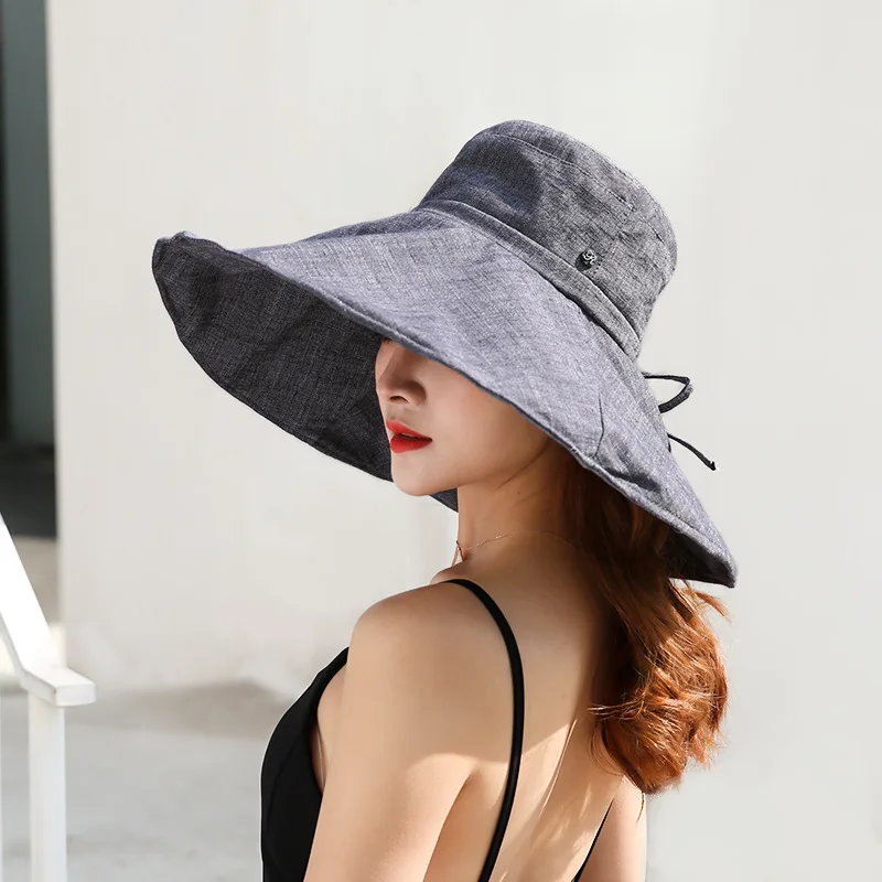 

Summer Wide Brim Fisherman Hat Women Sun Protection Sunshade Bucket Fisher Cap Lady Travel Beach Anti-UV Sunscree Hats H6840