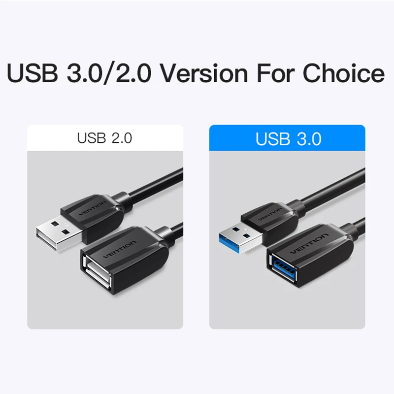 Vention USB3.0 przedłużacz męski na żeński przedłużacz USB2.0 Super prędkość przedłużacz kabel do synchronizacji danych do komputera PC 0.5m 5m