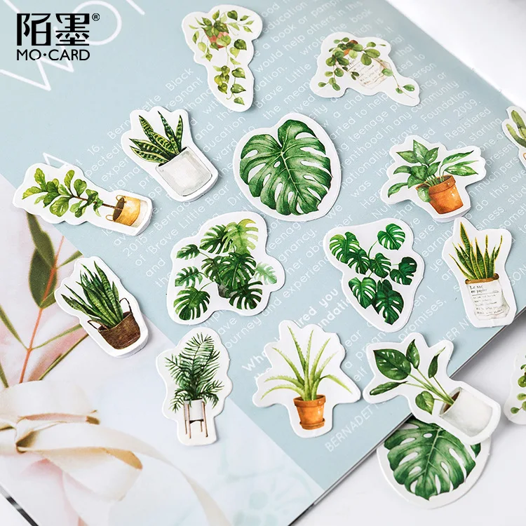 45 Buah/Bungkus Hijau Pot Tanaman Dekoratif Washi Stiker Scrapbooking Tongkat Label Diary Alat Tulis Album Stiker