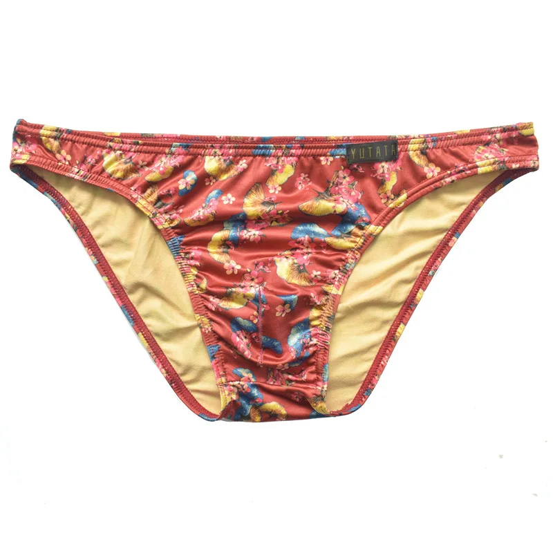 hot Mens Underwear Briefs Sexy Male Panties Gay Mens Bikini Soft Brief Colorful Milk Silk Ginkgo Leaf Print Underpants jockstrap