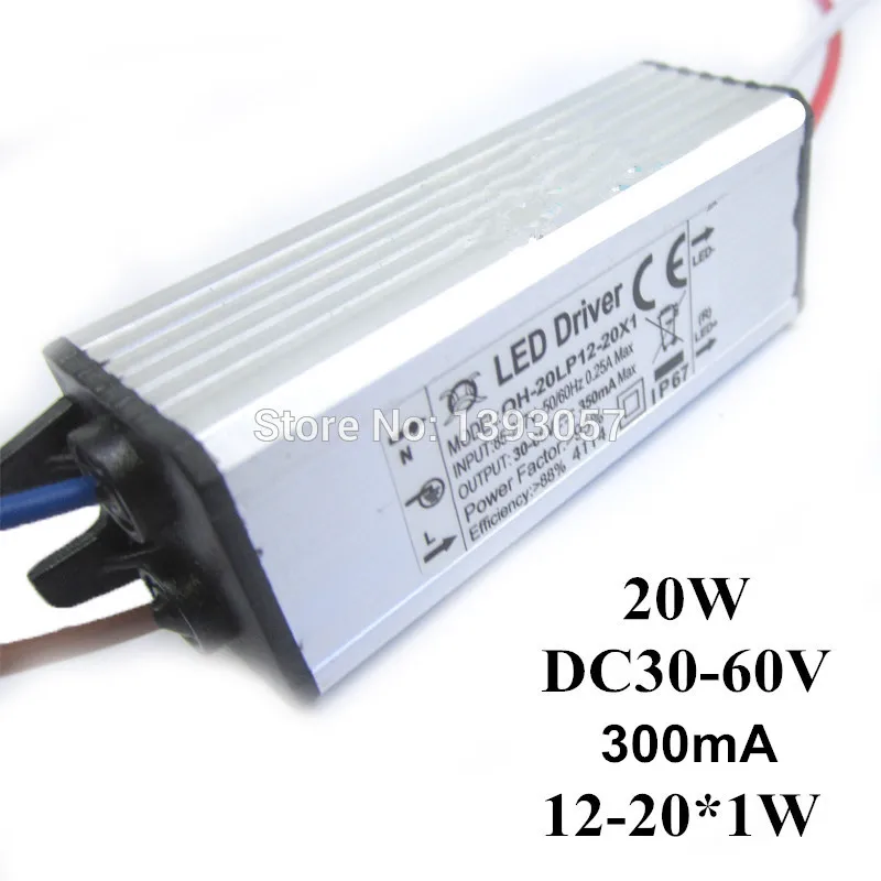 

5pcs/lot 20W DC30-68V Watperproof LED Driver 12-20x1W 300mA IP67 Constant Current Aluminum LED Power Supply