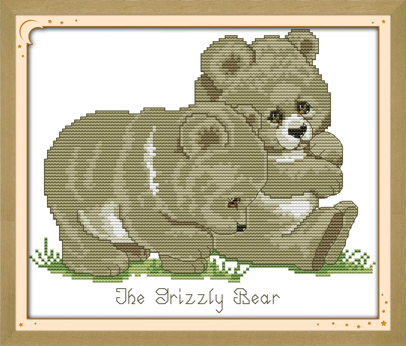 Two grizzly bear cross stitch kit cartoon 11ct count canvas stitches embroidery DIY handmade needlework plus