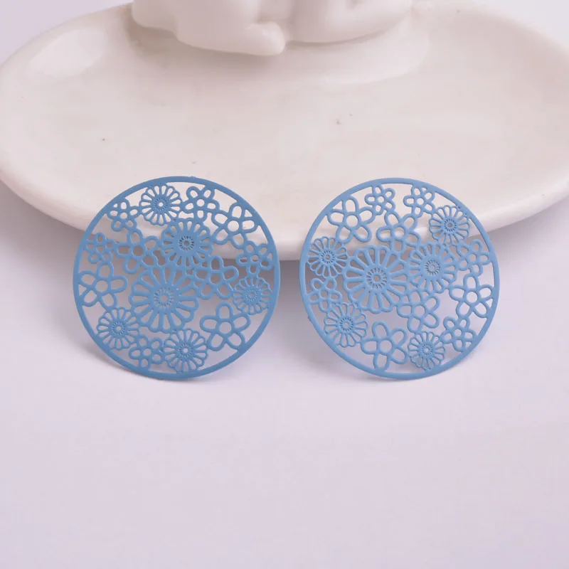 50 Stück AB1980 32mm Silberfarbene Runde Blumen-Filigran-Verbinder aus Messing für DIY-Ohrringe, Schmuckzubehör, Bisuteria – Detail 8