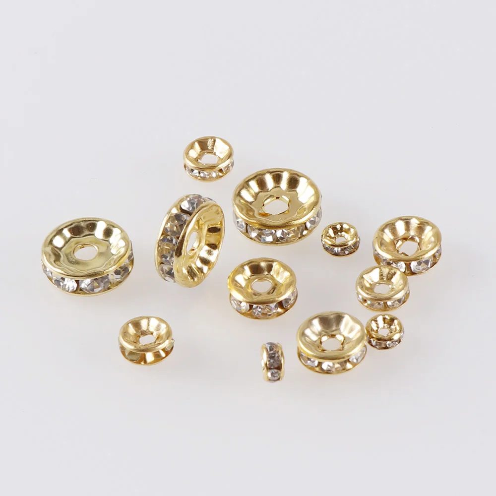 100pc Gold Silver Color Crystal Rhinestone Round Loose Spacer Beads 4 6 8 10mm DIY Bracelet Beads for Jewelry Making Accessories