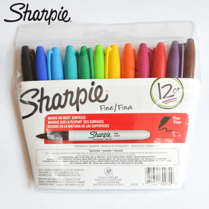 

12pcs/Set Sharpie Markers Colorfast Eco-Friendly 1mm Round Tip Oily Dust Free Waterproof Drawing Stationery