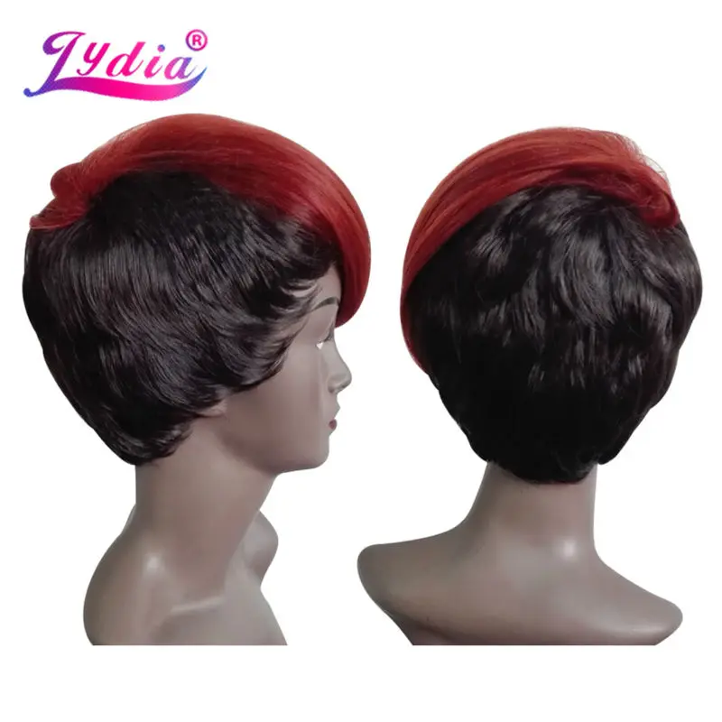 Lydia For Women Synthetic Wigs Short Straight 8 Inch Wig Mixed Color FT1B/33# Right-Side Bang African American Party Wig