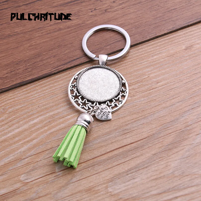 1pcs Metal 9 Color Tassels Key Rings Chain Filligree Fit Round 25mm Cabochon Logo Pendant Diy Jewelry