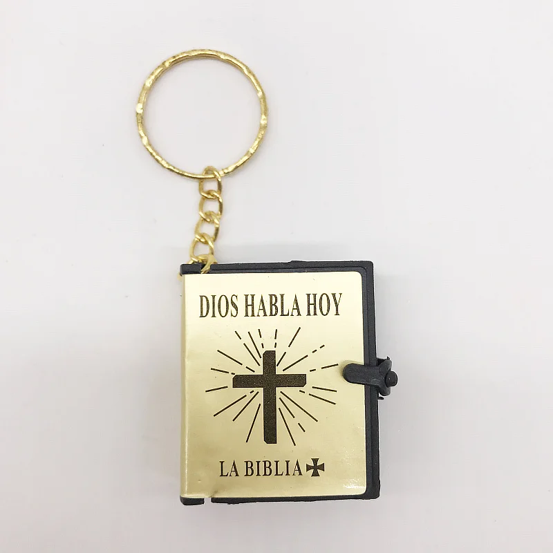 Small Bibles Key Chains for Keepsakes  Black Cover Plastic  Mini Key Chain Spanish Holy Bible Christening Baptism Party favor