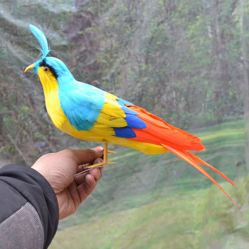 new simulaiton magpie toy foam&feather blue&yellow magpie model about 30cm 2267