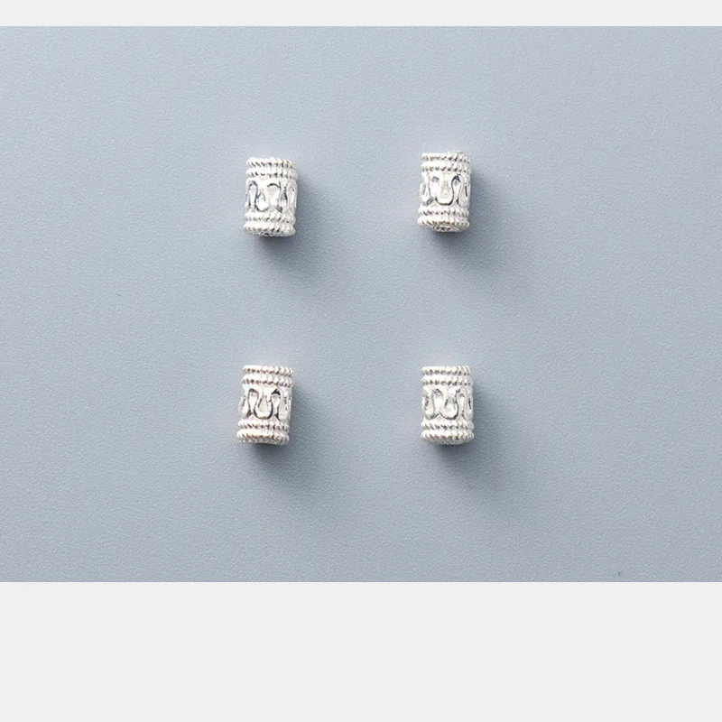 2pcs 925 Sterling Silver Small Cylinder Spacer Beads 6mm Handmade Bracelets S925 Charm Beads DIY Jewelry Findings For Women Men