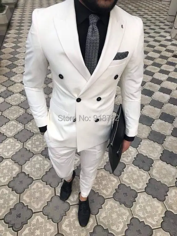 

White Suit Men 2018 Latest Coat Pant Designs Double Breasted Suits Tuxedo Slim Fit Groomsman Best Man Suit Wedding Suit For Men