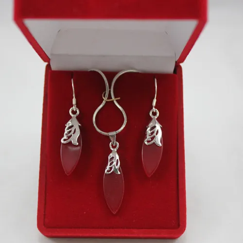 

3 colors wholesale lady's lovely nice design red/purple/yellow Natural JADE pendant & earring jewelry set s006